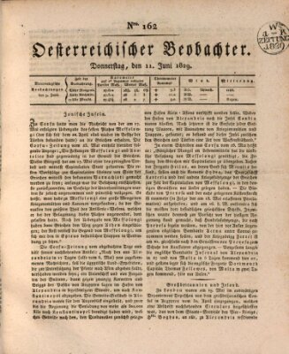 Der Oesterreichische Beobachter Donnerstag 11. Juni 1829