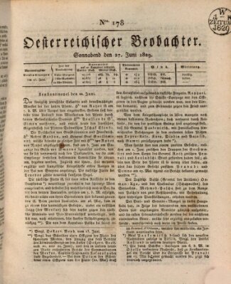 Der Oesterreichische Beobachter Samstag 27. Juni 1829