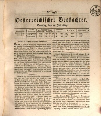 Der Oesterreichische Beobachter Sonntag 12. Juli 1829