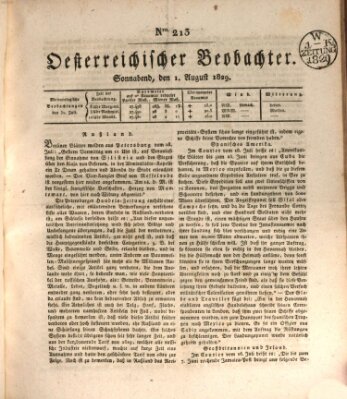 Der Oesterreichische Beobachter Samstag 1. August 1829