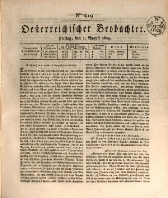 Der Oesterreichische Beobachter Freitag 7. August 1829