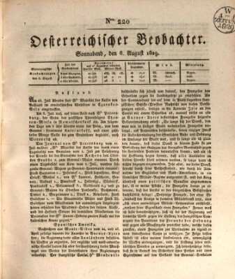 Der Oesterreichische Beobachter Samstag 8. August 1829