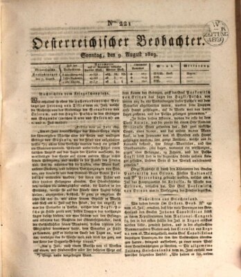 Der Oesterreichische Beobachter Sonntag 9. August 1829