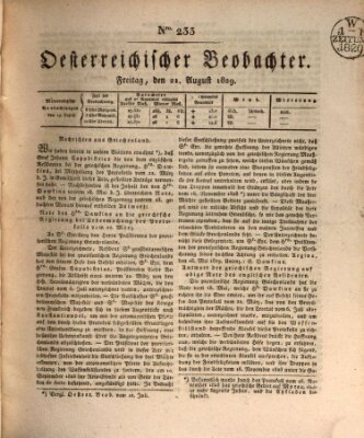 Der Oesterreichische Beobachter Freitag 21. August 1829