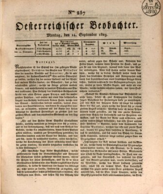 Der Oesterreichische Beobachter Montag 14. September 1829