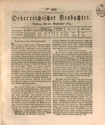 Der Oesterreichische Beobachter Dienstag 22. September 1829