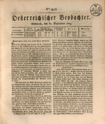 Der Oesterreichische Beobachter Mittwoch 30. September 1829