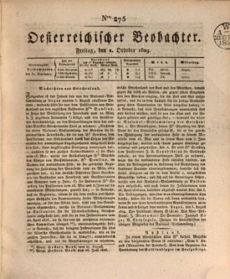 Der Oesterreichische Beobachter Freitag 2. Oktober 1829