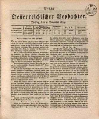 Der Oesterreichische Beobachter Dienstag 1. Dezember 1829