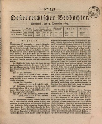 Der Oesterreichische Beobachter Mittwoch 9. Dezember 1829