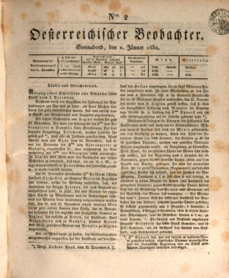 Der Oesterreichische Beobachter Samstag 2. Januar 1830