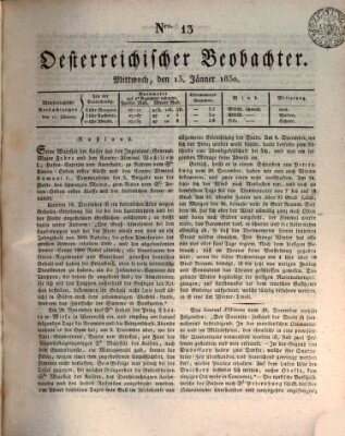 Der Oesterreichische Beobachter Mittwoch 13. Januar 1830