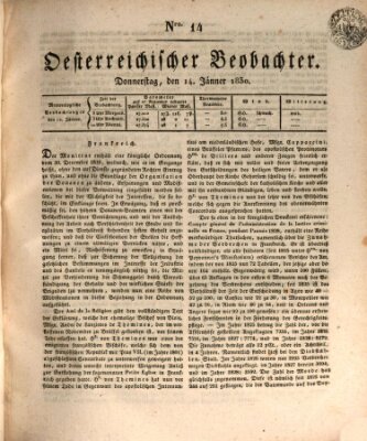 Der Oesterreichische Beobachter Donnerstag 14. Januar 1830