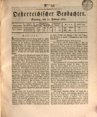 Der Oesterreichische Beobachter Sonntag 14. Februar 1830