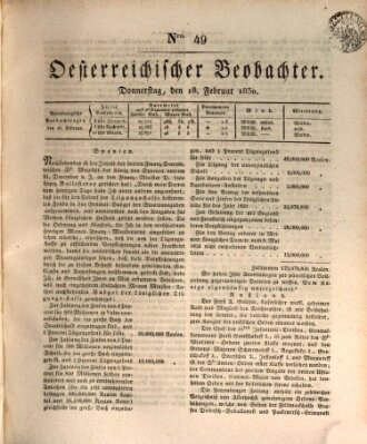 Der Oesterreichische Beobachter Donnerstag 18. Februar 1830