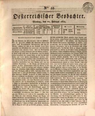 Der Oesterreichische Beobachter Montag 22. Februar 1830