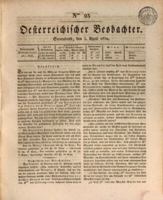 Der Oesterreichische Beobachter Samstag 3. April 1830