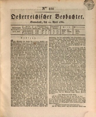 Der Oesterreichische Beobachter Samstag 10. April 1830