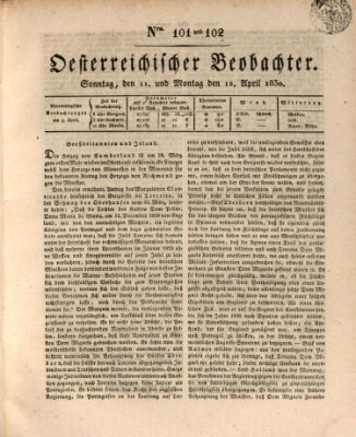 Der Oesterreichische Beobachter Sonntag 11. April 1830