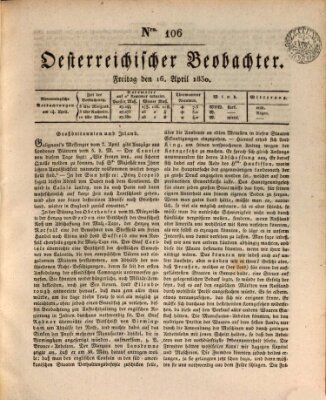 Der Oesterreichische Beobachter Freitag 16. April 1830