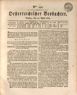 Der Oesterreichische Beobachter Dienstag 20. April 1830