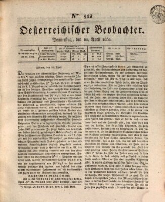 Der Oesterreichische Beobachter Donnerstag 22. April 1830