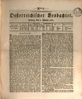 Der Oesterreichische Beobachter Freitag 7. Januar 1831