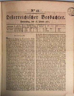 Der Oesterreichische Beobachter Donnerstag 13. Januar 1831