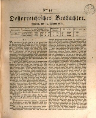 Der Oesterreichische Beobachter Freitag 14. Januar 1831