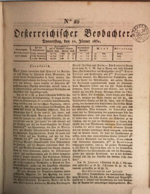 Der Oesterreichische Beobachter Donnerstag 20. Januar 1831