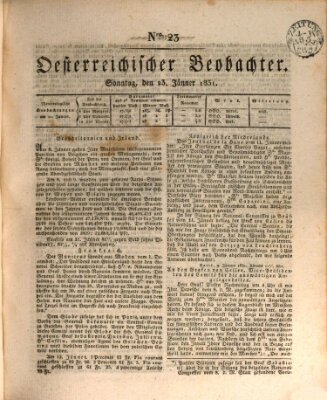 Der Oesterreichische Beobachter Sonntag 23. Januar 1831