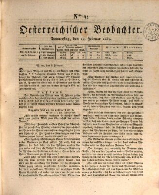 Der Oesterreichische Beobachter Donnerstag 10. Februar 1831