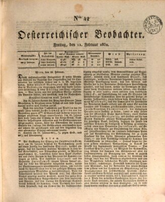 Der Oesterreichische Beobachter Freitag 11. Februar 1831