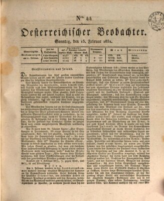 Der Oesterreichische Beobachter Sonntag 13. Februar 1831