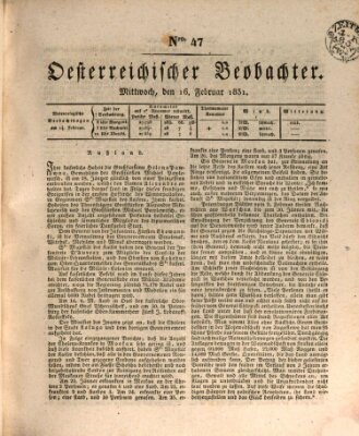 Der Oesterreichische Beobachter Mittwoch 16. Februar 1831