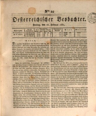 Der Oesterreichische Beobachter Freitag 18. Februar 1831