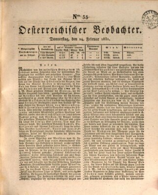 Der Oesterreichische Beobachter Donnerstag 24. Februar 1831