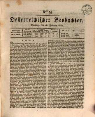 Der Oesterreichische Beobachter Montag 28. Februar 1831