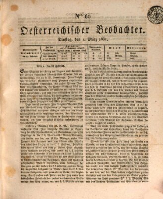 Der Oesterreichische Beobachter Dienstag 1. März 1831