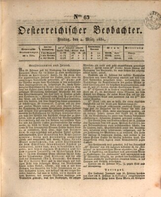 Der Oesterreichische Beobachter Freitag 4. März 1831