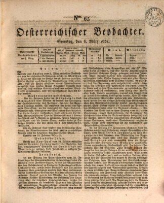 Der Oesterreichische Beobachter Sonntag 6. März 1831