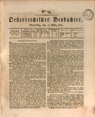 Der Oesterreichische Beobachter Donnerstag 10. März 1831