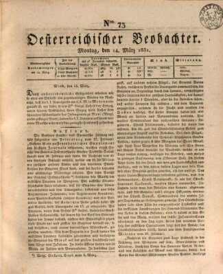 Der Oesterreichische Beobachter Montag 14. März 1831