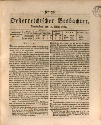 Der Oesterreichische Beobachter Donnerstag 17. März 1831