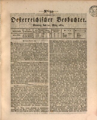 Der Oesterreichische Beobachter Montag 21. März 1831