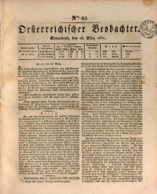 Der Oesterreichische Beobachter Samstag 26. März 1831