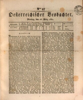 Der Oesterreichische Beobachter Montag 28. März 1831