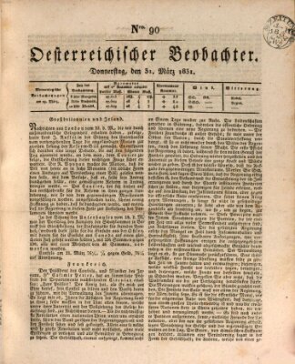 Der Oesterreichische Beobachter Donnerstag 31. März 1831