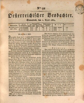 Der Oesterreichische Beobachter Samstag 2. April 1831