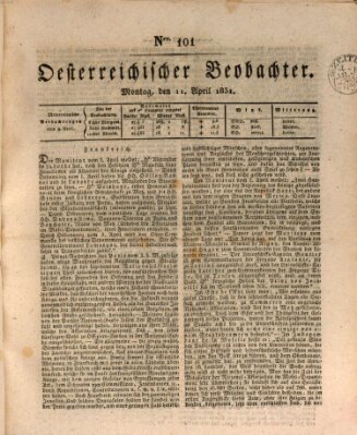 Der Oesterreichische Beobachter Montag 11. April 1831